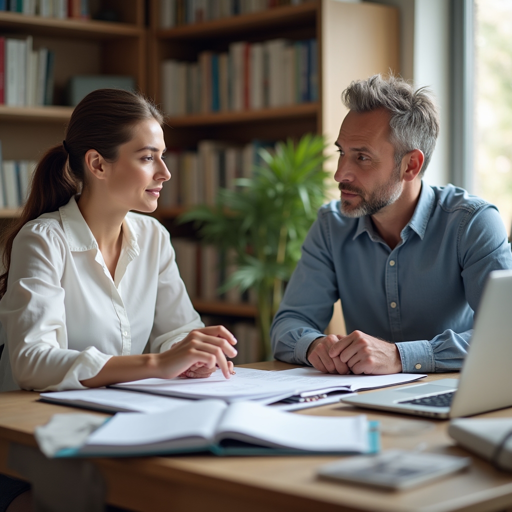 Advisor and client working through document organisation together