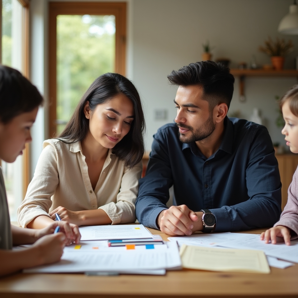 Family reviewing important documents together at a table