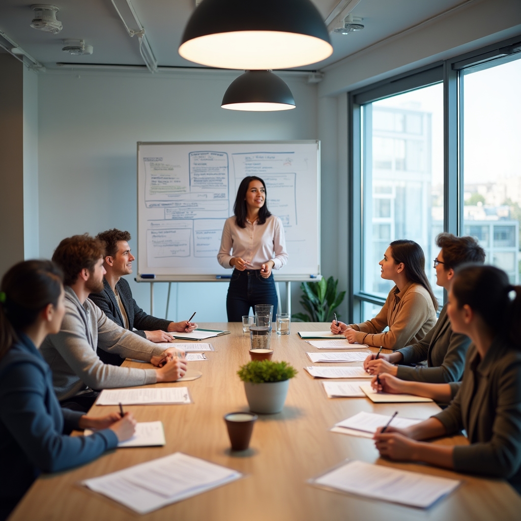 Group workshop with participants learning document organisation